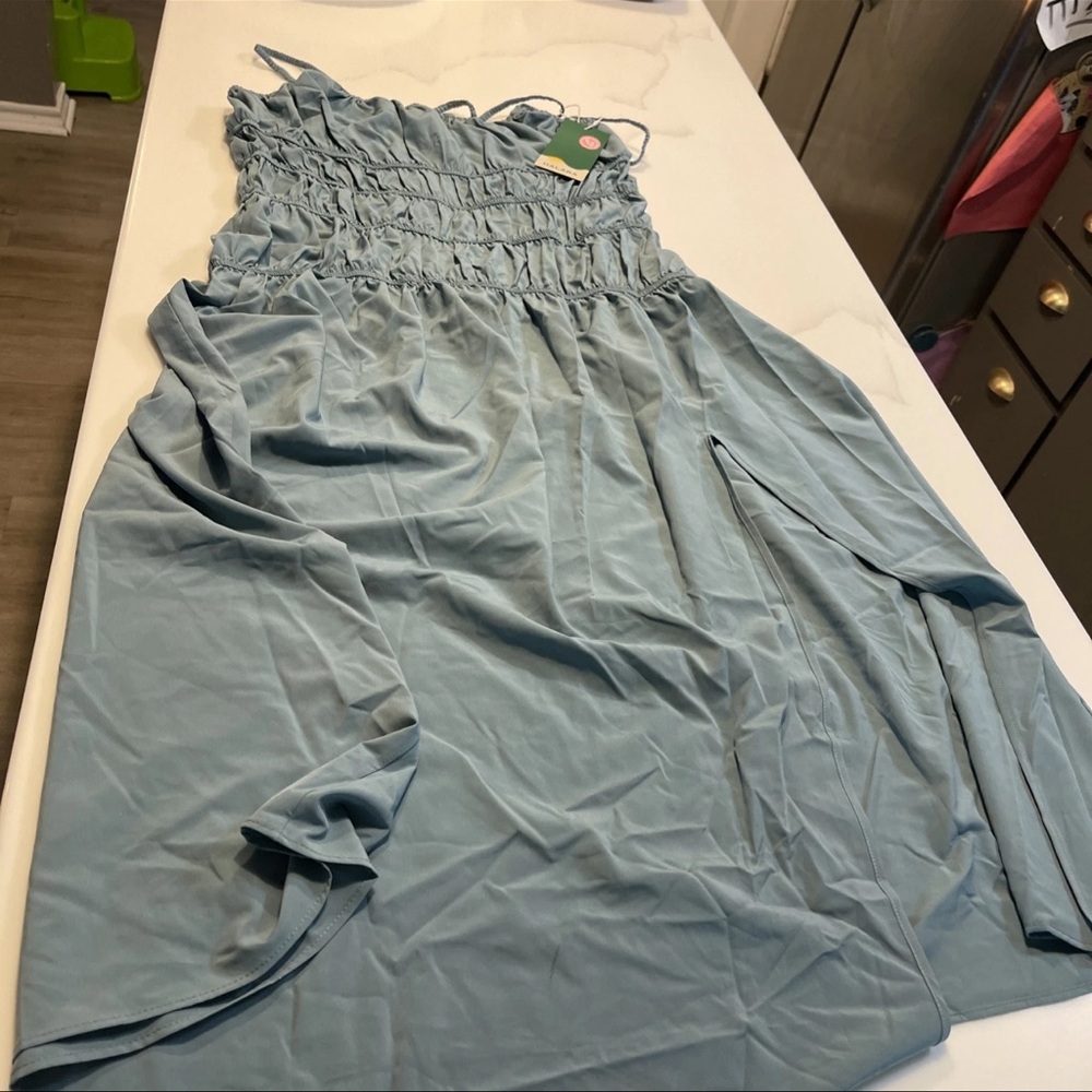 HALARA Sky Blue Ruched Dress